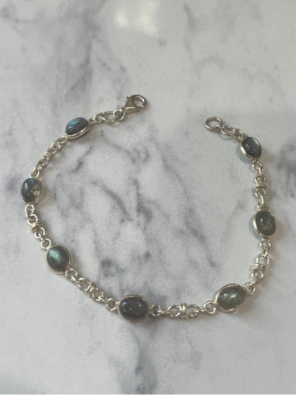 Sterling Silver Labradorite Link Bracelet - 8 inches